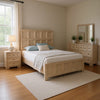 Kizie 5pc Queen Bedroom Set, 2 Nightstands, Dresser Mirror, Beige Wood