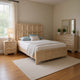Kizie 5pc Queen Bedroom Set, 2 Nightstands, Dresser Mirror, Beige Wood