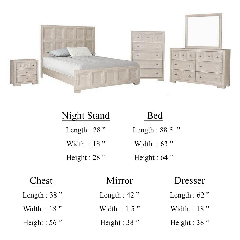 Kizie 5pc Queen Bedroom Set |Nightstand, Chest, Dresser in Beige Wood