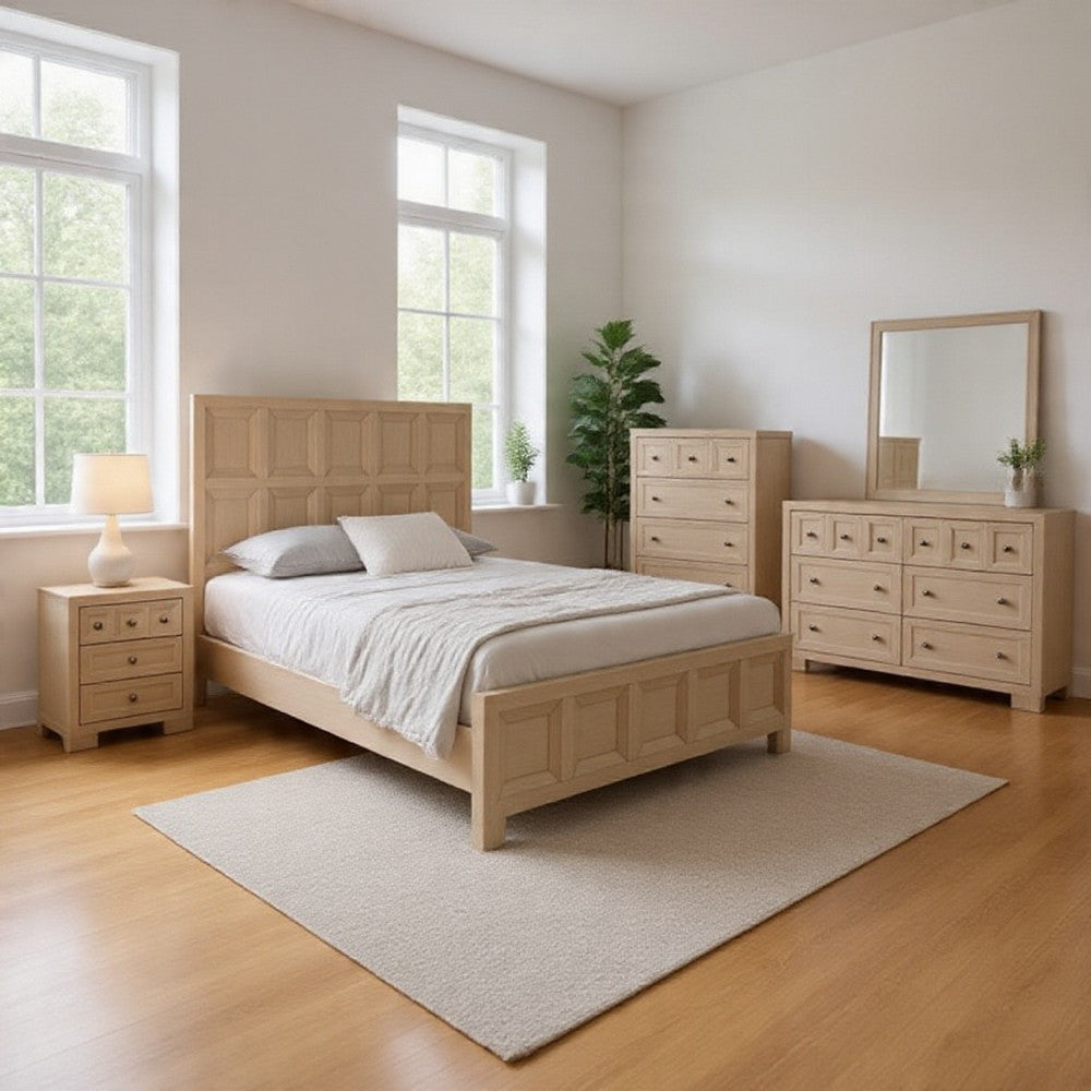 Kizie 5pc Queen Bedroom Set |Nightstand, Chest, Dresser in Beige Wood