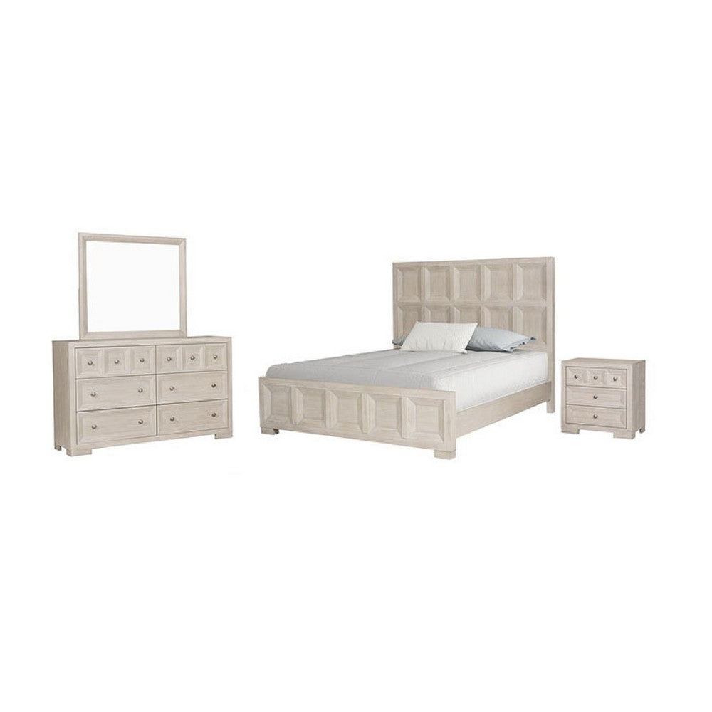 Kizie 5pc Queen Bedroom Set, XL Nightstand, Chest, Dresser, Beige Wood