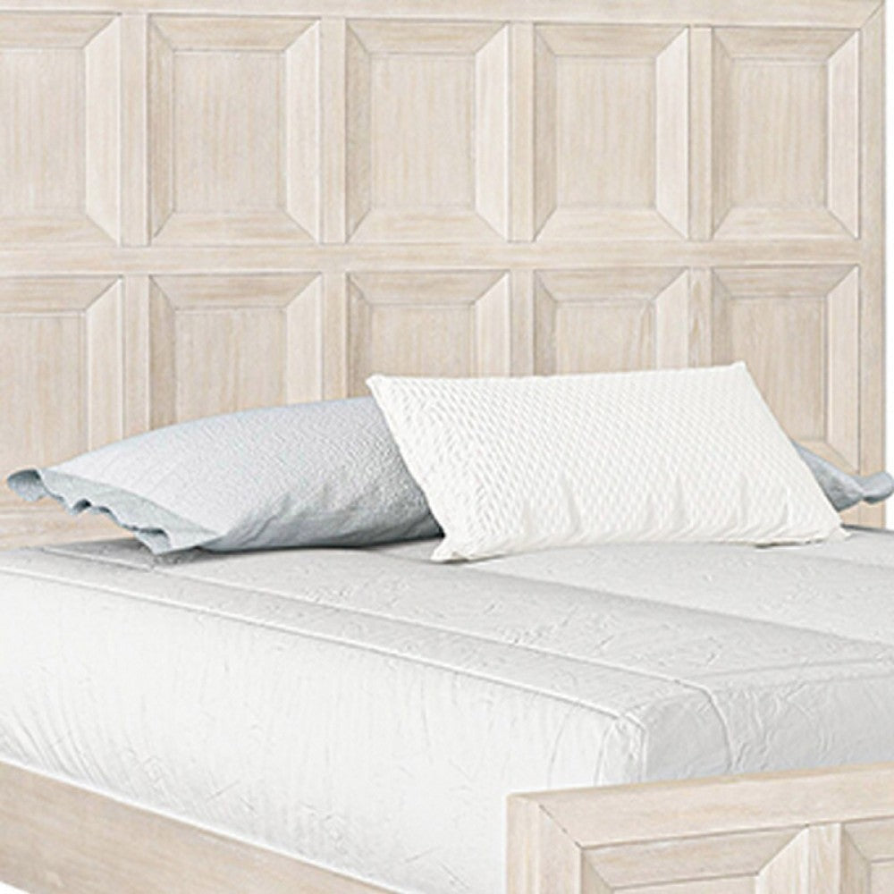 Kizie Queen Size Bed | Modern Classic Recessed Panels | Beige Wood