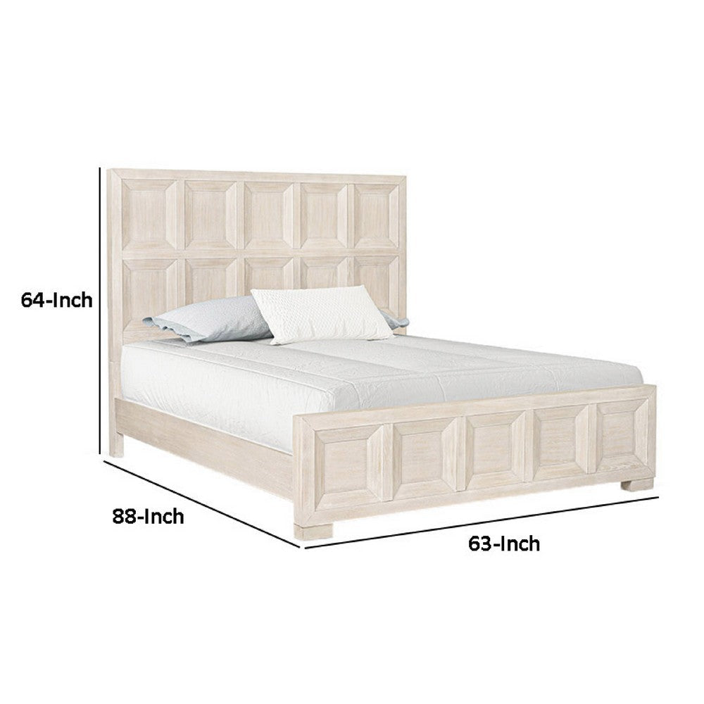 Kizie Queen Size Bed | Modern Classic Recessed Panels | Beige Wood
