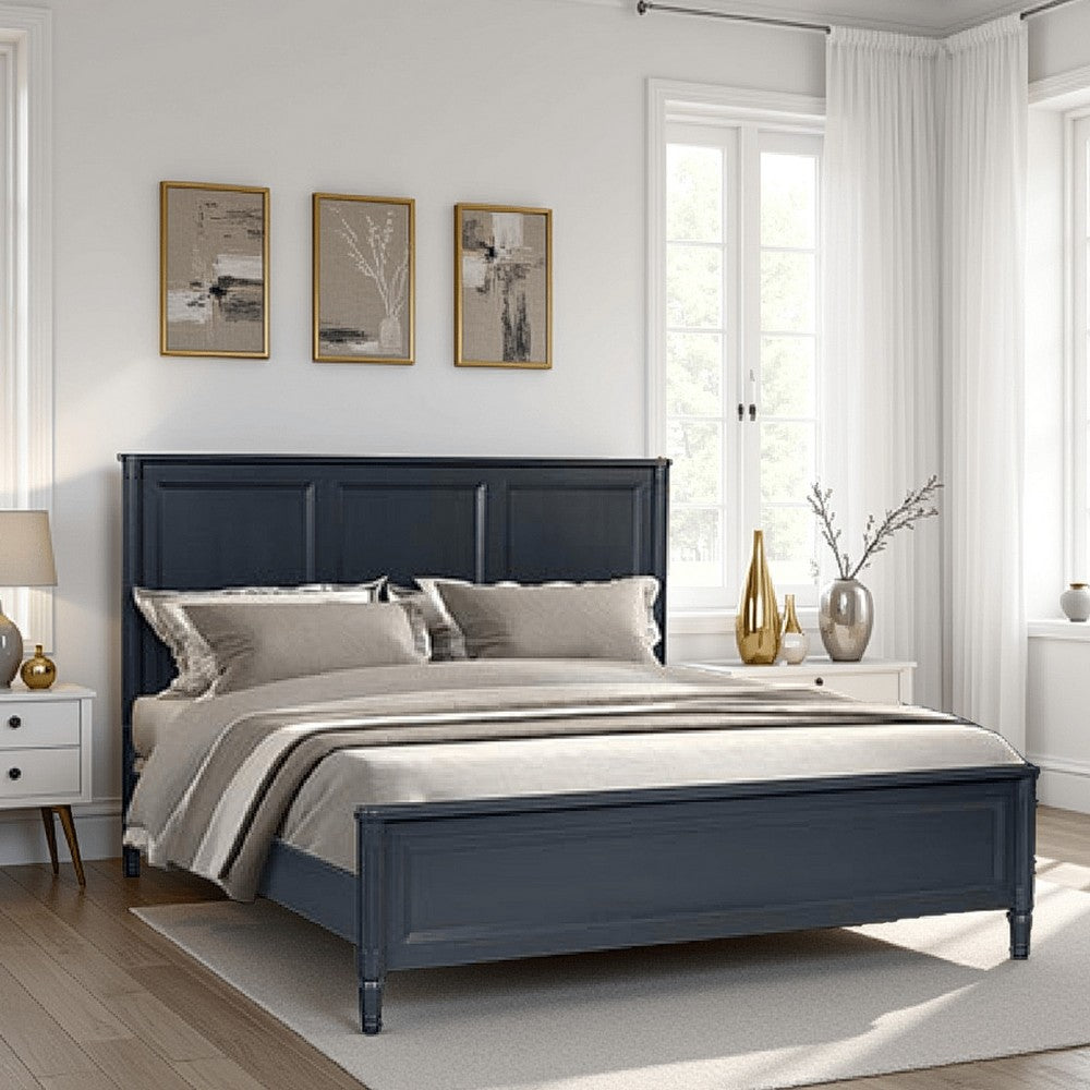 Alta Queen Size Bed | Classic French Design | Malta Blue Solid Wood