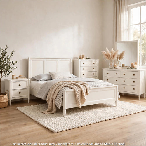 Alta 5pc Queen Bedroom Set | Nightstand Chest Dresser Mirror | White