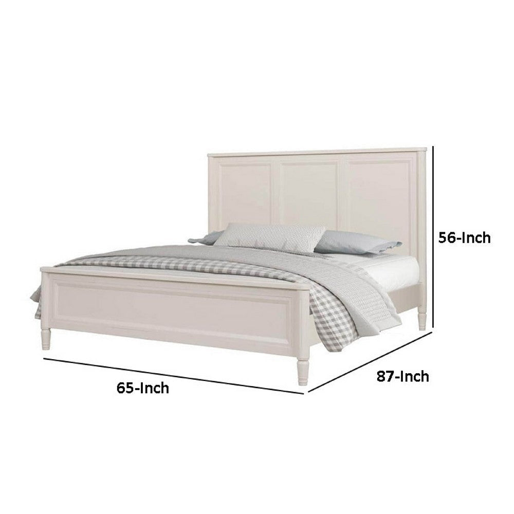 Alta Queen Size Bed | Classic French Design | White Solid Wood Frame