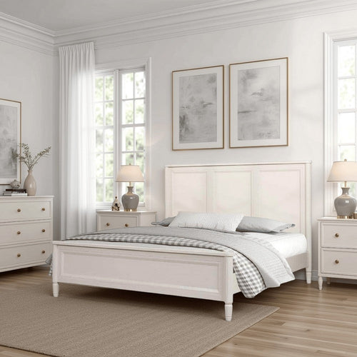 Alta Queen Size Bed | Classic French Design | White Solid Wood Frame