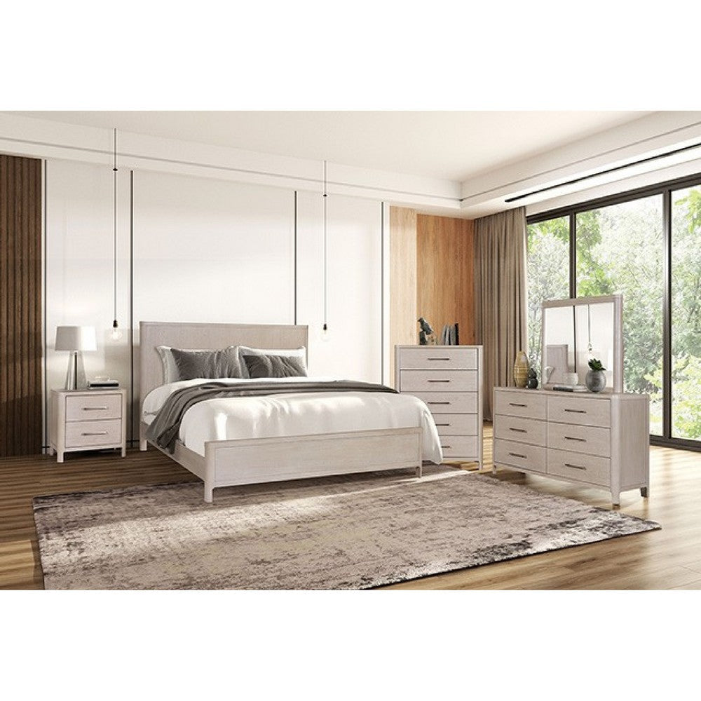 Reham 5pc Queen Bedroom Set, 2 Nightstands, White Wash Brown Wood
