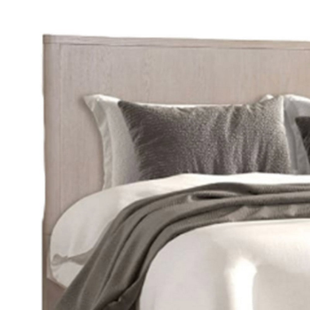 Reham Queen Size Bed | Rounded Edges | White Wash Brown Wood Frame
