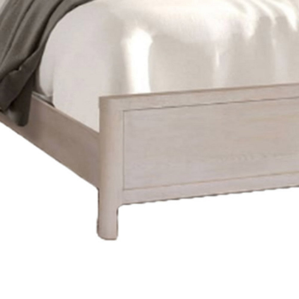 Reham Queen Size Bed | Rounded Edges | White Wash Brown Wood Frame