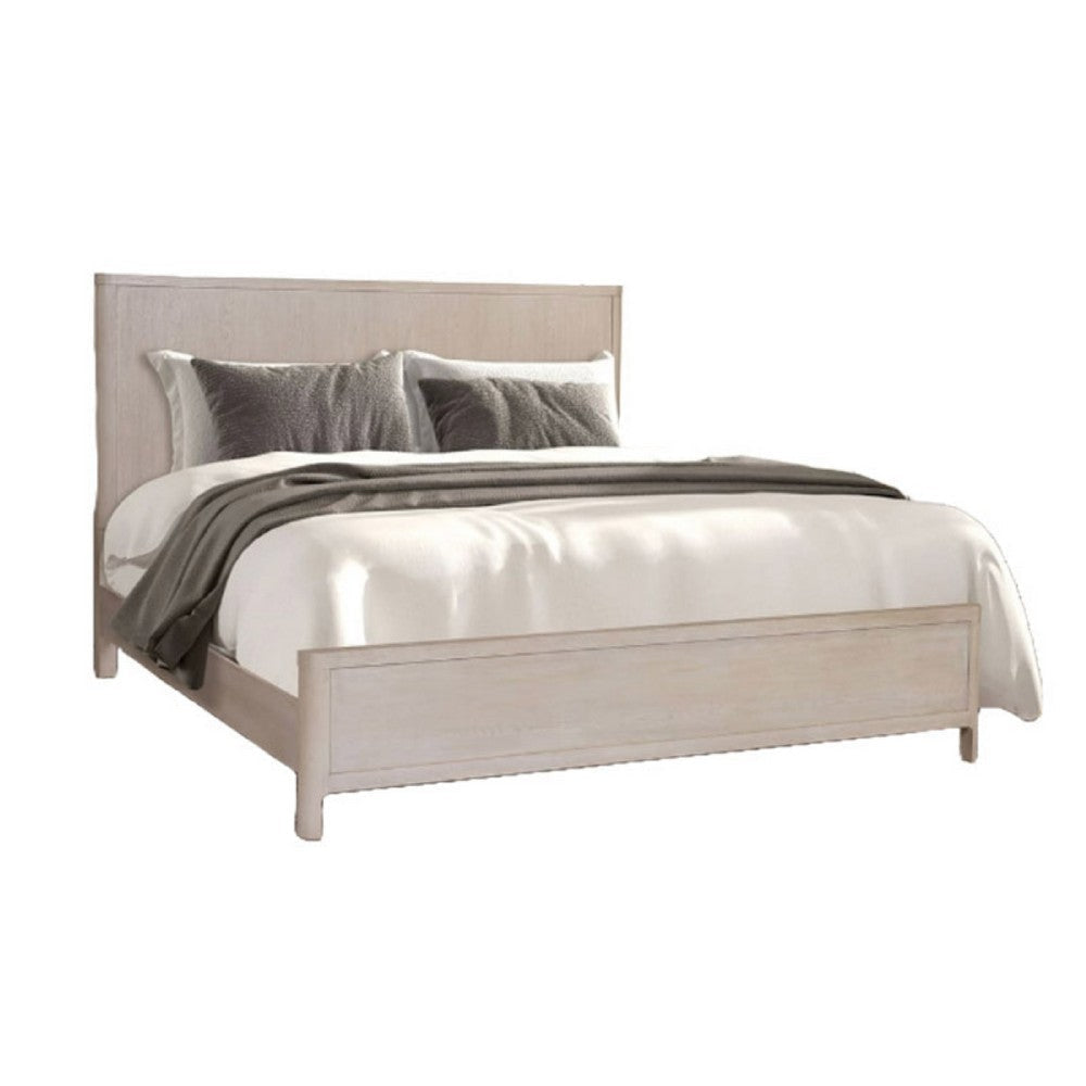 Reham Queen Size Bed | Rounded Edges | White Wash Brown Wood Frame
