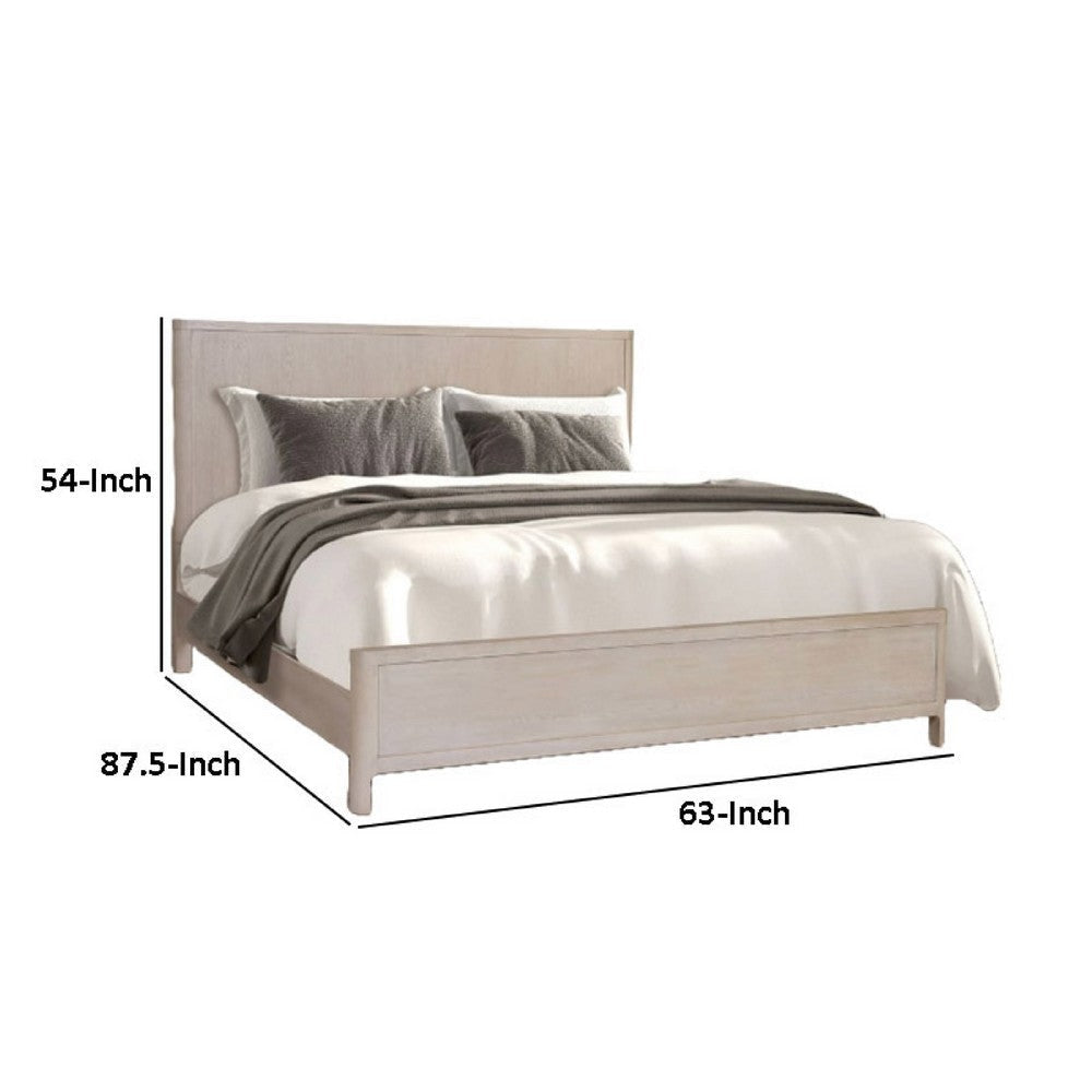 Reham Queen Size Bed | Rounded Edges | White Wash Brown Wood Frame