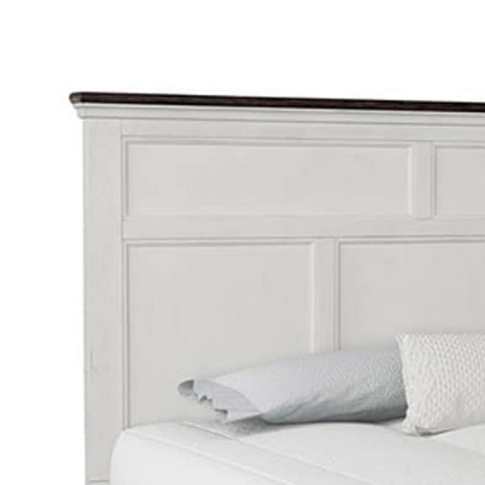 Hamps King Size Bed | 2 Drawers | White and Dark Brown Solid Wood