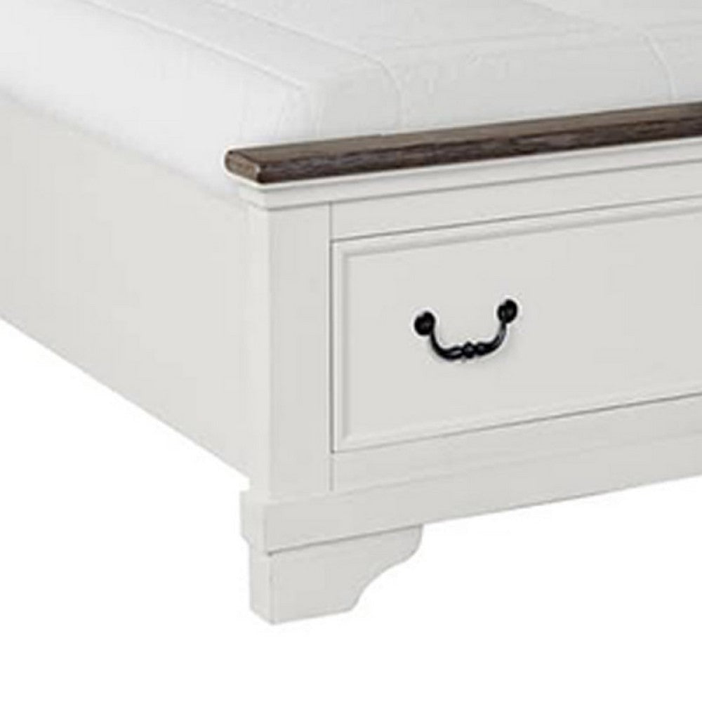 Hamps King Size Bed | 2 Drawers | White and Dark Brown Solid Wood