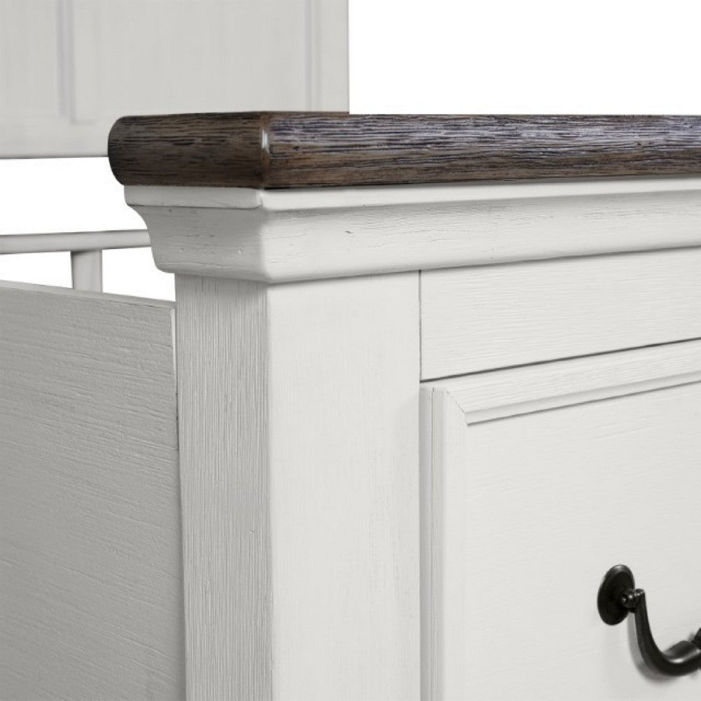 Hamps 4pc Queen Bedroom Set | Nightstand Dresser Mirror | White Brown BM333596
