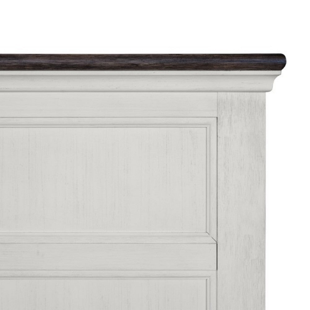 Hamps 4pc Queen Bedroom Set | Nightstand Dresser Mirror | White Brown BM333596