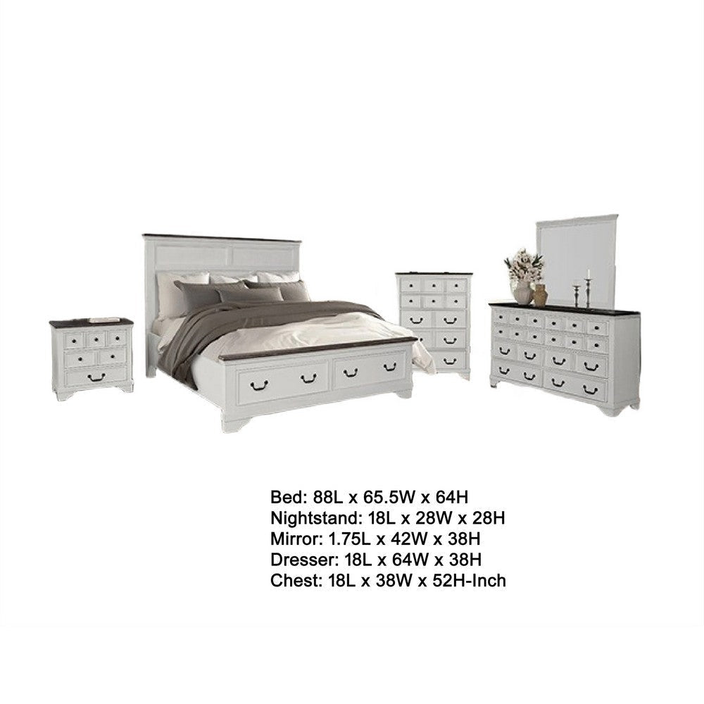 Hamps 5pc Queen Bedroom Set | Nightstand Tall Chest | White Dark Brown BM333598