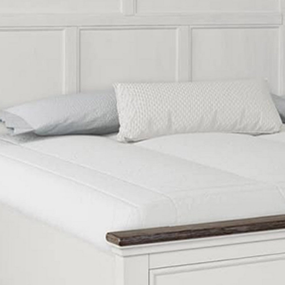 Hamps Queen Size Bed | 2 Drawers | White and Dark Brown Solid Wood