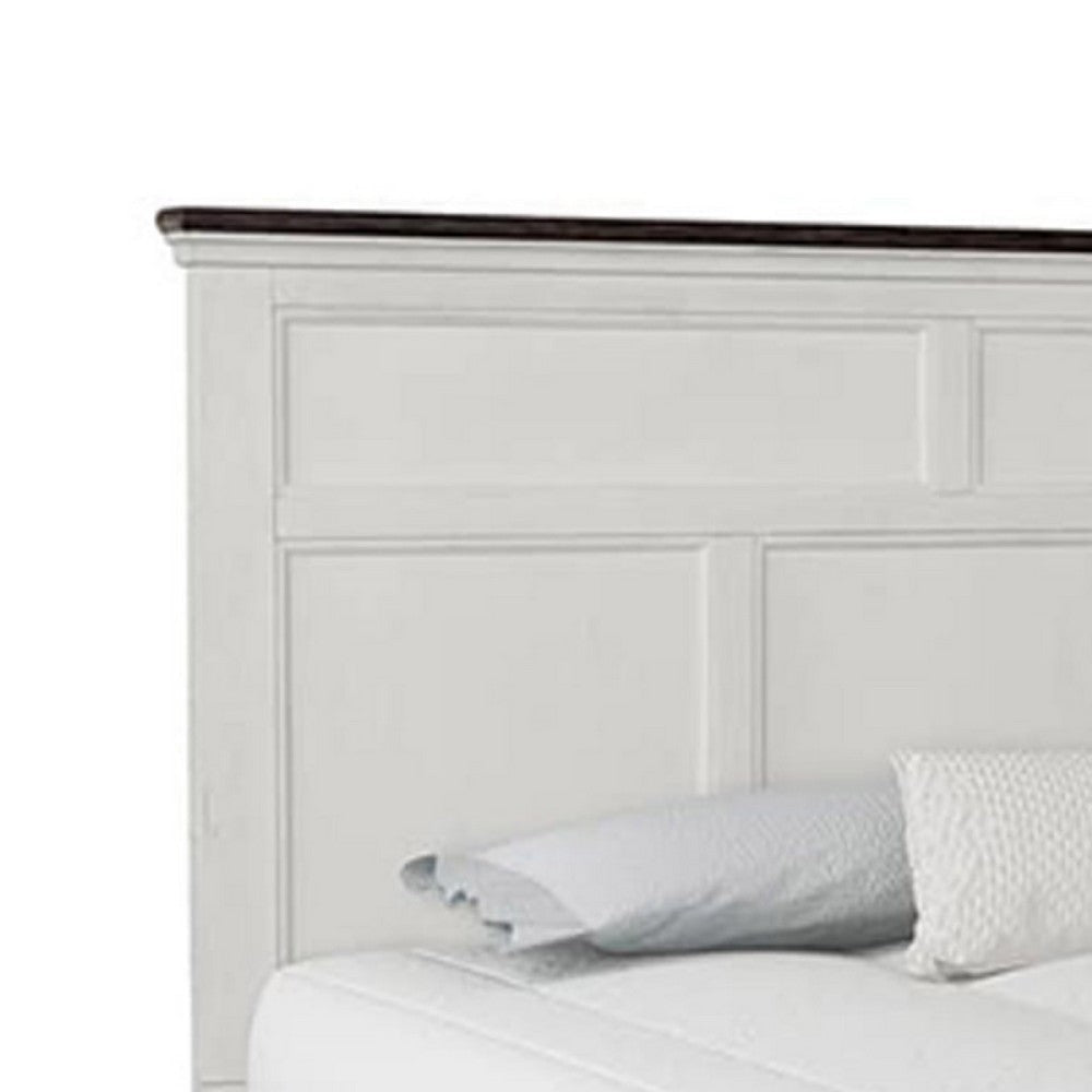 Hamps Queen Size Bed | 2 Drawers | White and Dark Brown Solid Wood