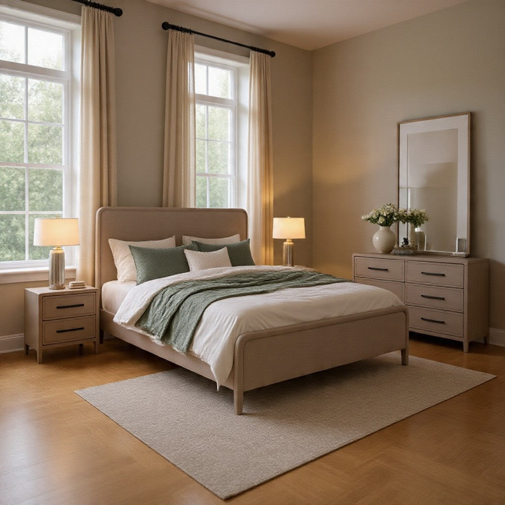 Giva 4pc Queen Bedroom Set | Nightstand Dresser | Natural Oak Beige