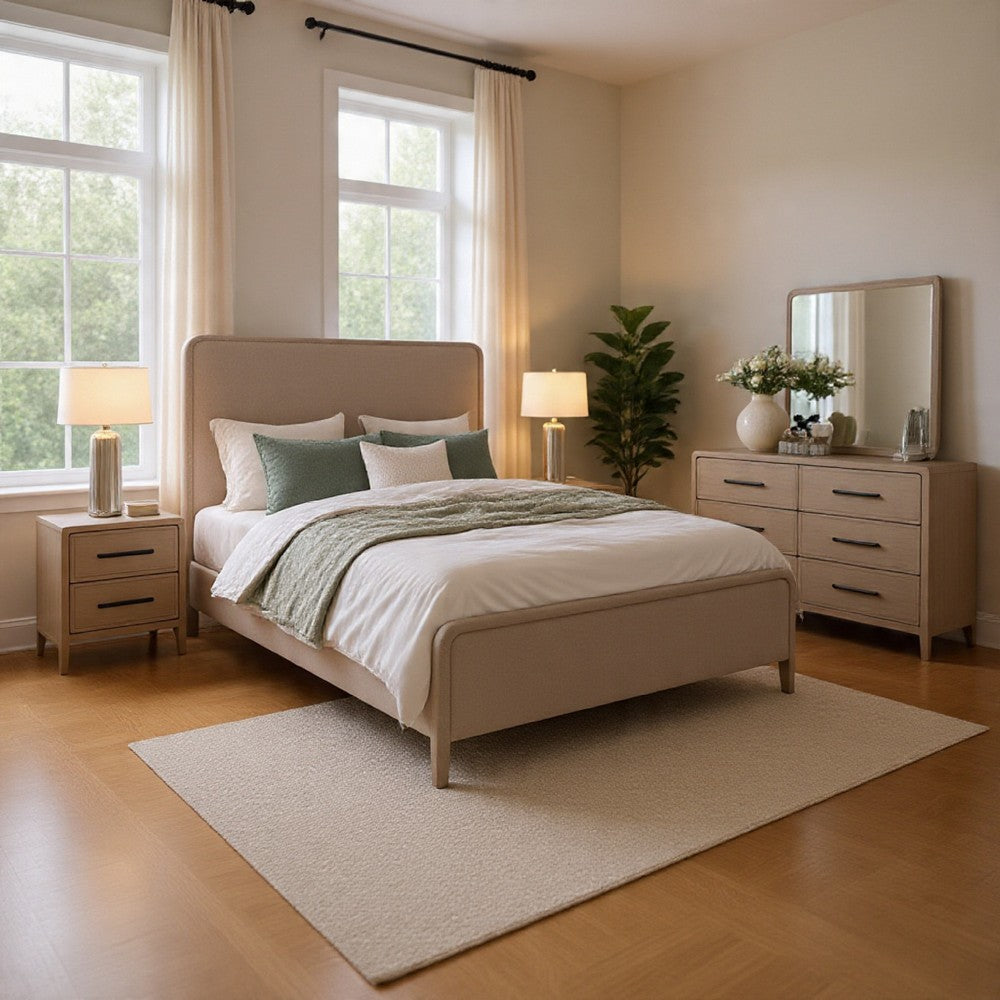 Giva 5pc Queen Bedroom Set | 2 Nightstands | Mirror Natural Oak Beige