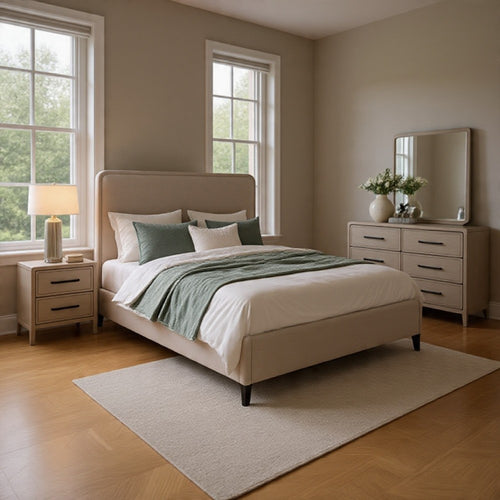 Giva 5pc Queen Bedroom Set | 2 Nightstands | Mirror Natural Oak Beige