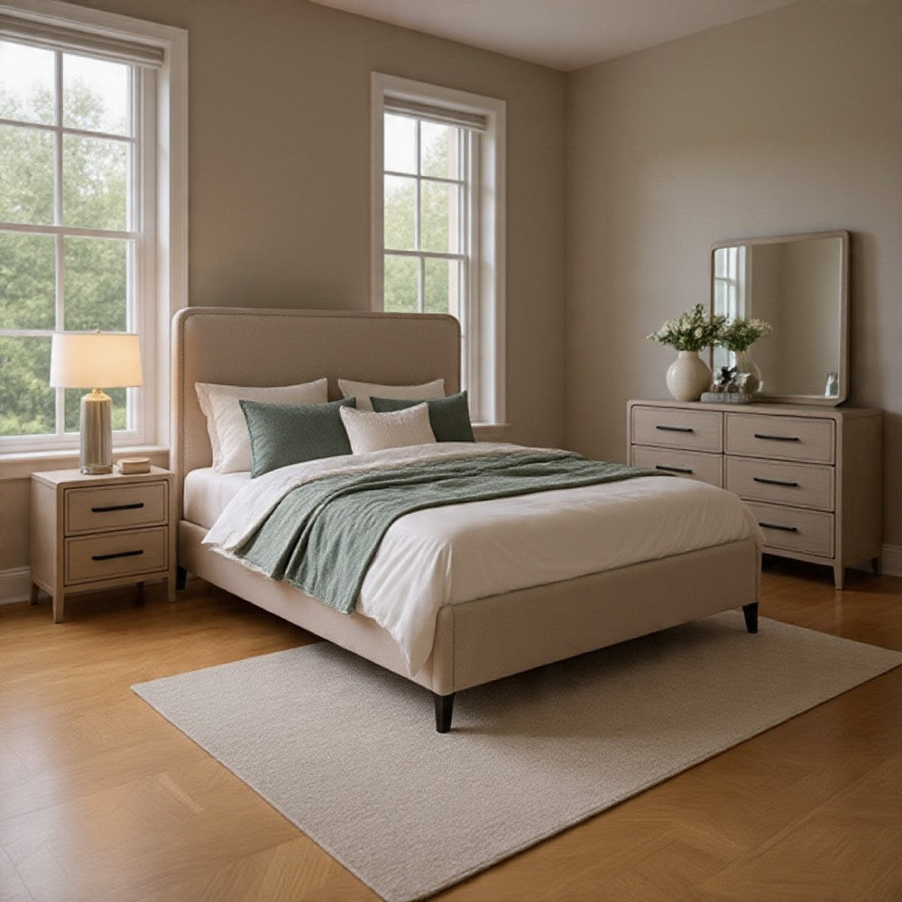 Giva 5pc Queen Bedroom Set | 2 Nightstands | Mirror Natural Oak Beige