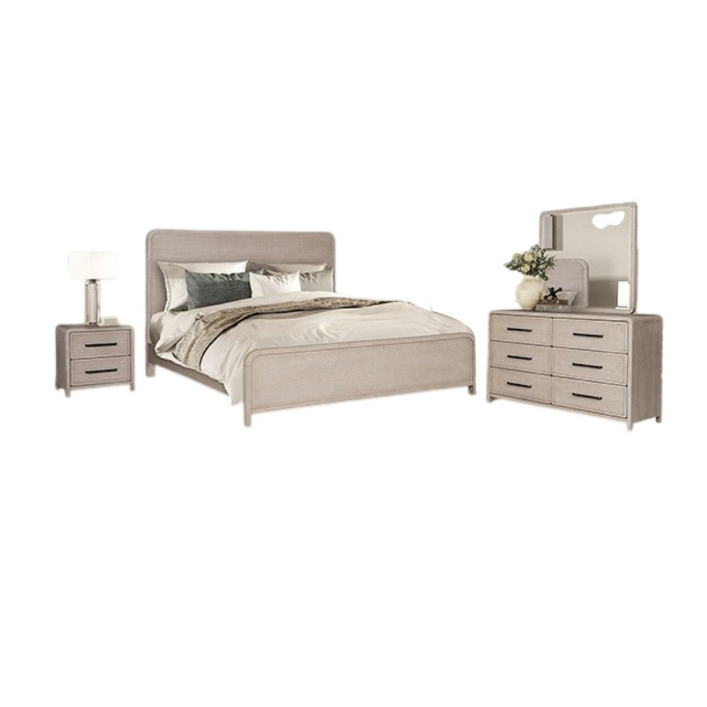 Giva 5pc Queen Bedroom Set | 2 Nightstands | Mirror Natural Oak Beige
