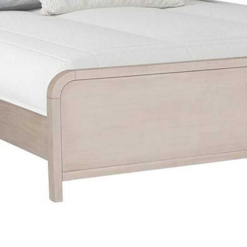 Giva Queen Bed | Rounded Edges | Natural Oak Beige | Solid Rubberwood