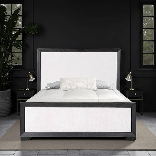 Kizie King Size Bed | Modern Upholstered Black and White Solid Wood