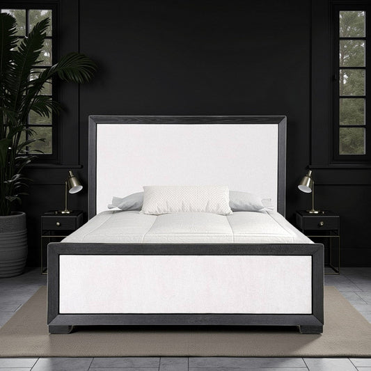 Kizie King Size Bed | Modern Upholstered Black and White Solid Wood