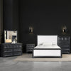 Kizie 4pc Queen Bedroom Set | Beveled Mirror | Nightstand Black White