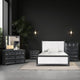 Kizie 4pc Queen Bedroom Set | Beveled Mirror XL Nightstand Black White