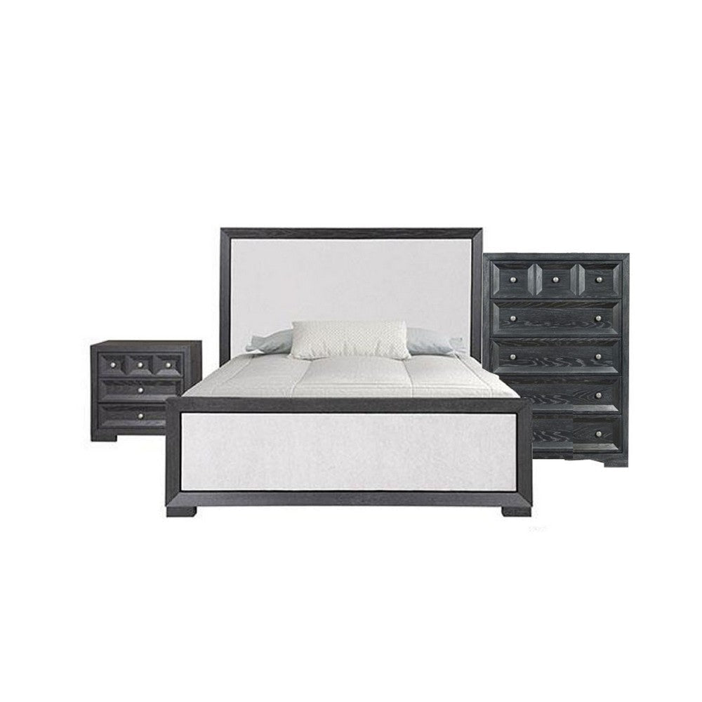 Kizie 5pc Queen Bedroom Set | Dresser Chest | Nightstand | Black White BM333610