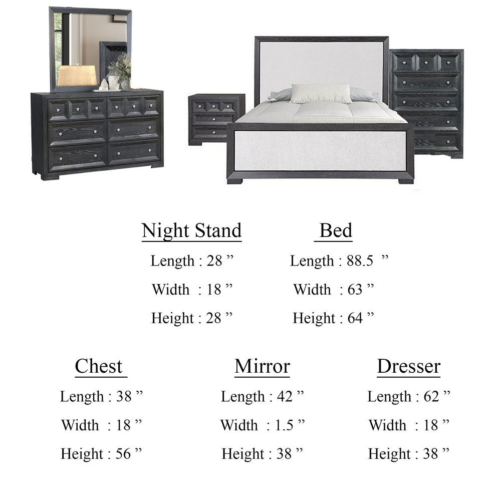 Kizie 5pc Queen Bedroom Set | Dresser Chest | Nightstand | Black White BM333610