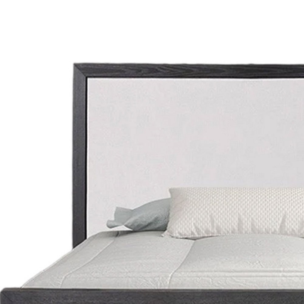 Kizie Queen Size Bed | Modern Upholstered Black and White Solid Wood