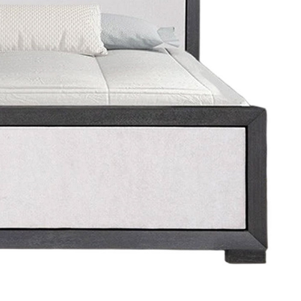 Kizie Queen Size Bed | Modern Upholstered Black and White Solid Wood