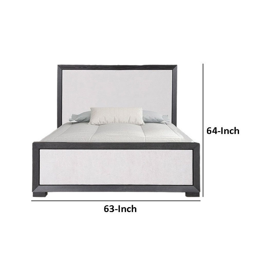 Kizie Queen Size Bed | Modern Upholstered Black and White Solid Wood