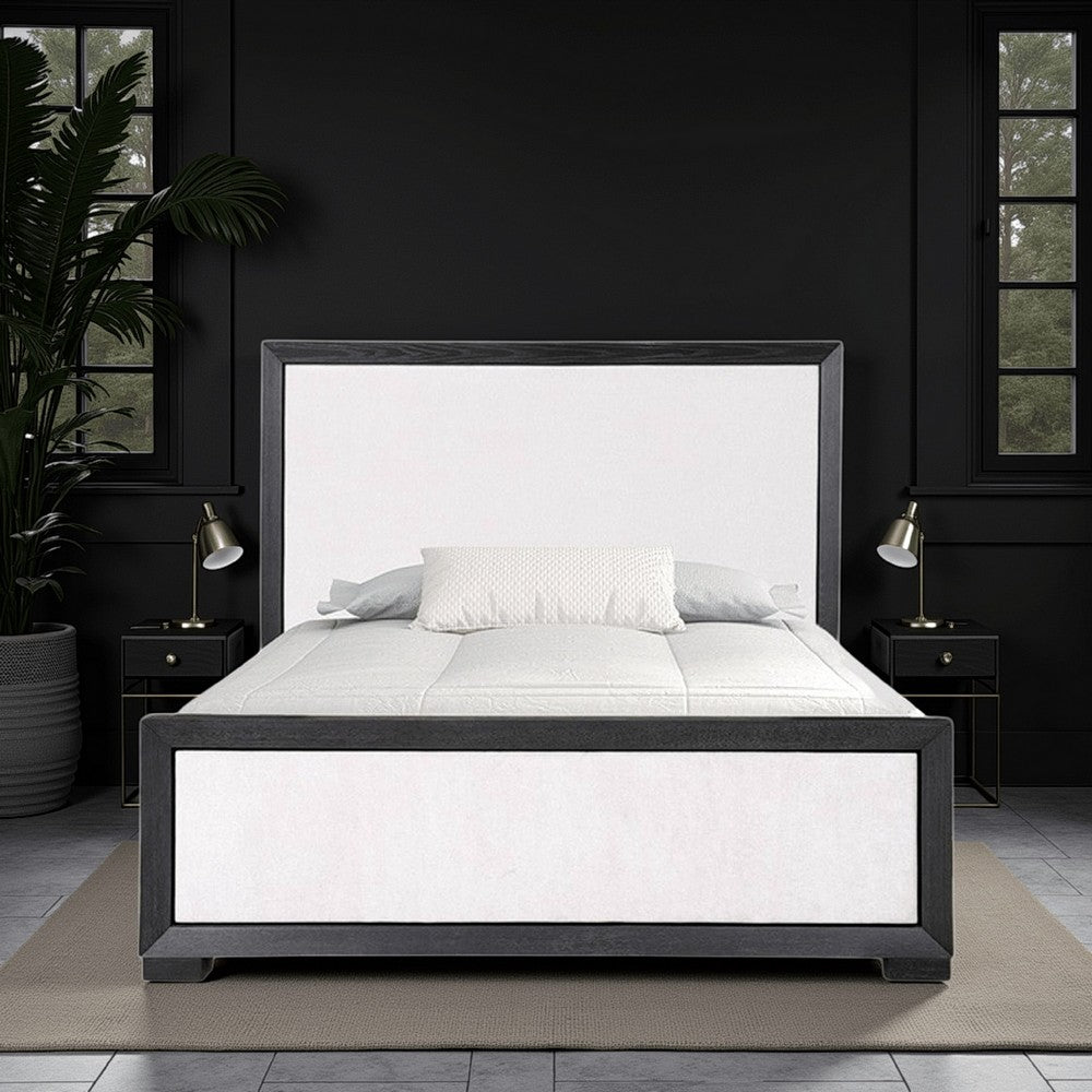 Kizie Queen Size Bed | Modern Upholstered Black and White Solid Wood
