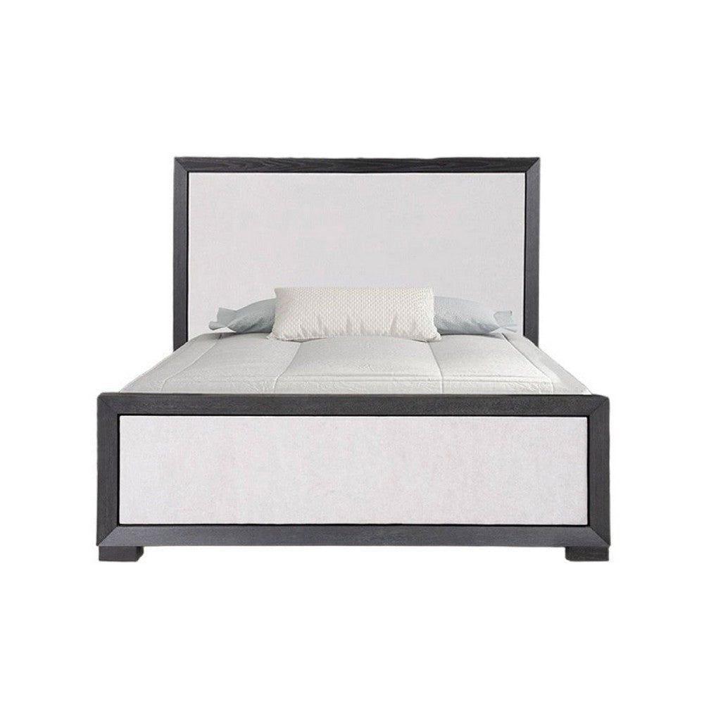 Kizie Queen Size Bed | Modern Upholstered Black and White Solid Wood