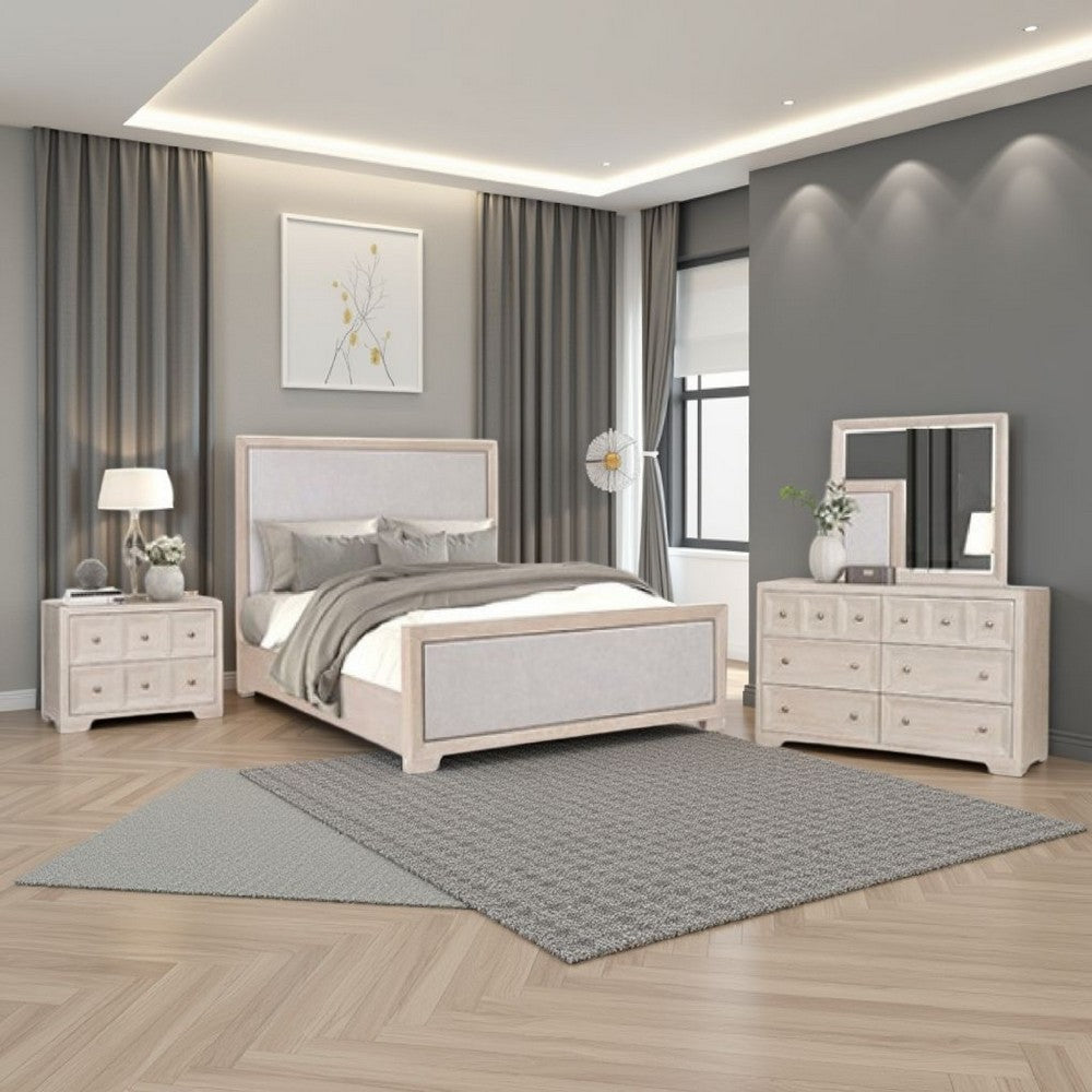 Kizie 4pc Queen Bedroom Set | Mirror | Nightstand | Tawny Brown | Gray