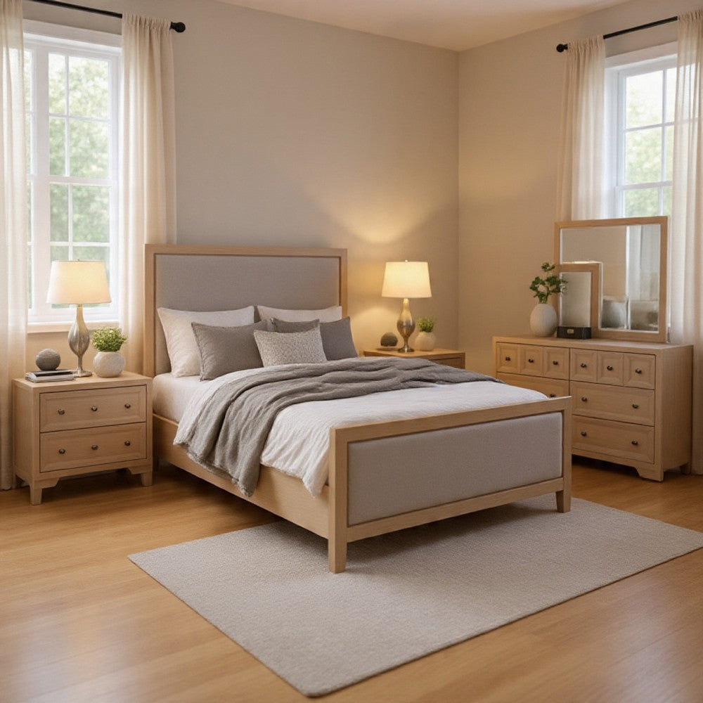 Kizie 4pc Queen Bedroom Set | Mirror | Nightstand | Tawny Brown | Gray