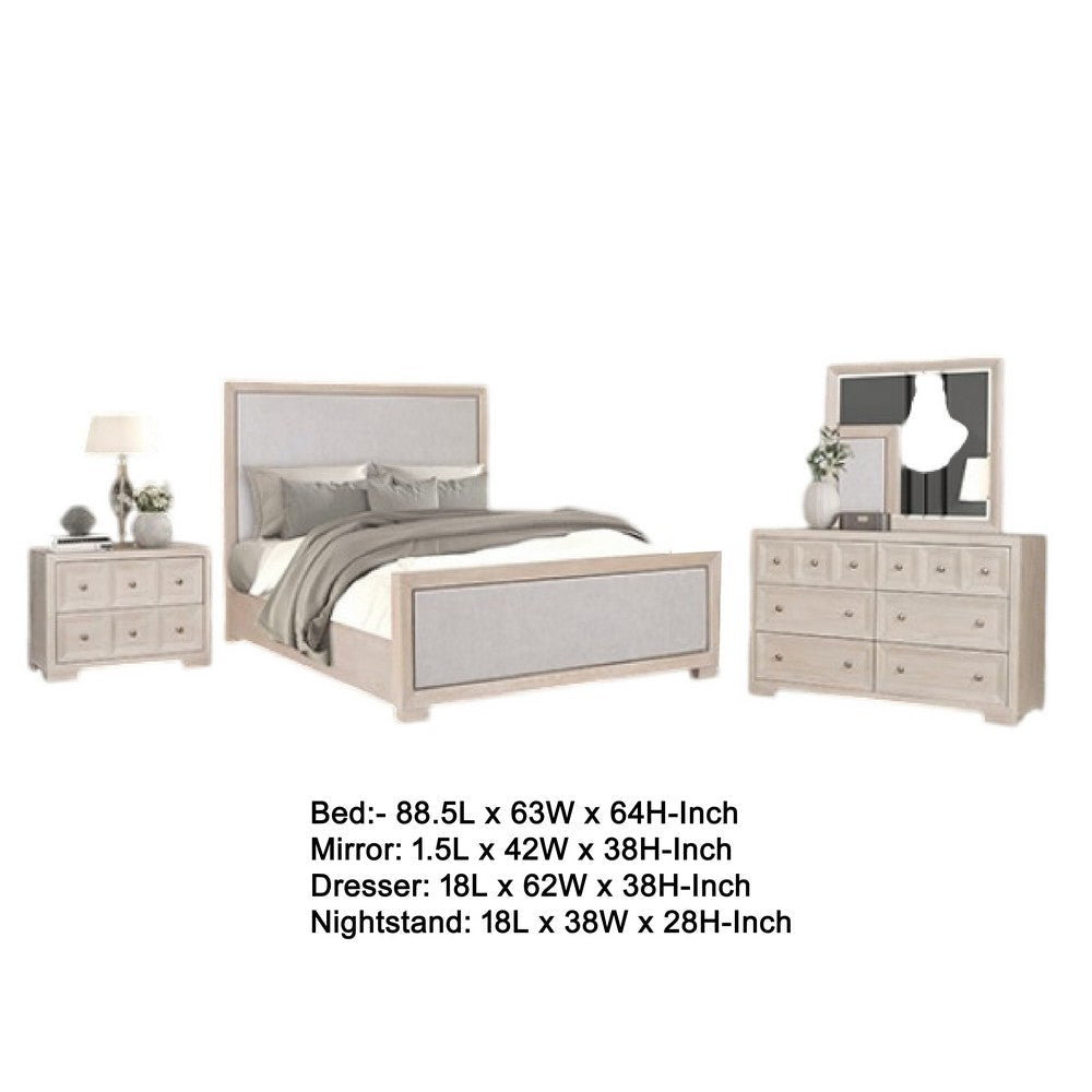 Kizie 4pc Queen Bedroom Set | Mirror XL Nightstand | Tawny Brown Gray