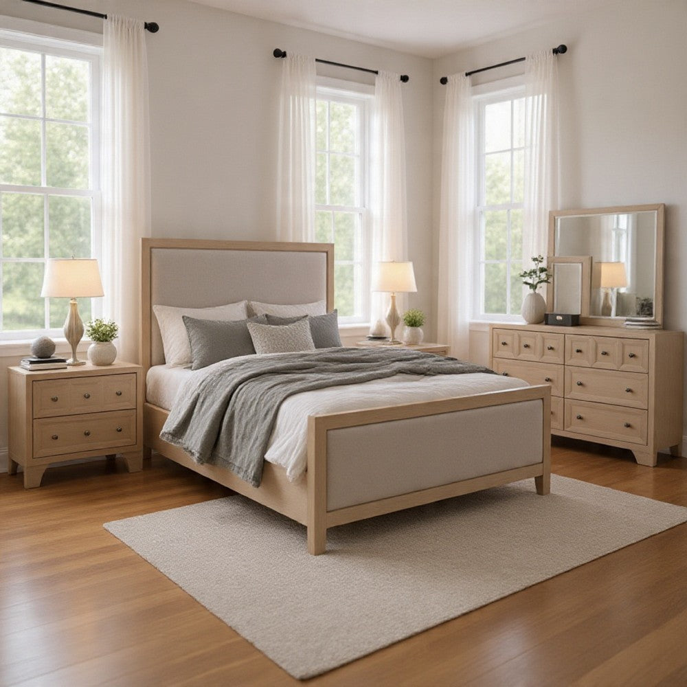 Kizie 4pc Queen Bedroom Set | Mirror XL Nightstand | Tawny Brown Gray