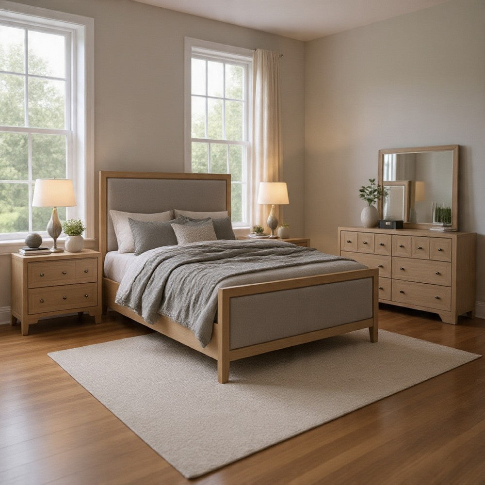 Kizie 4pc Queen Bedroom Set | Mirror XL Nightstand | Tawny Brown Gray