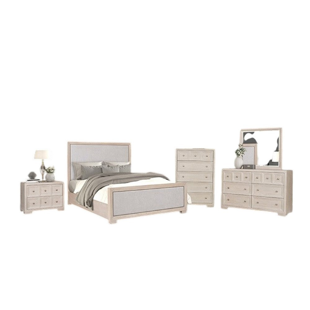 Kizie 5pc Queen Bedroom Set | Tall Chest | Nightstand Tawny Brown Gray