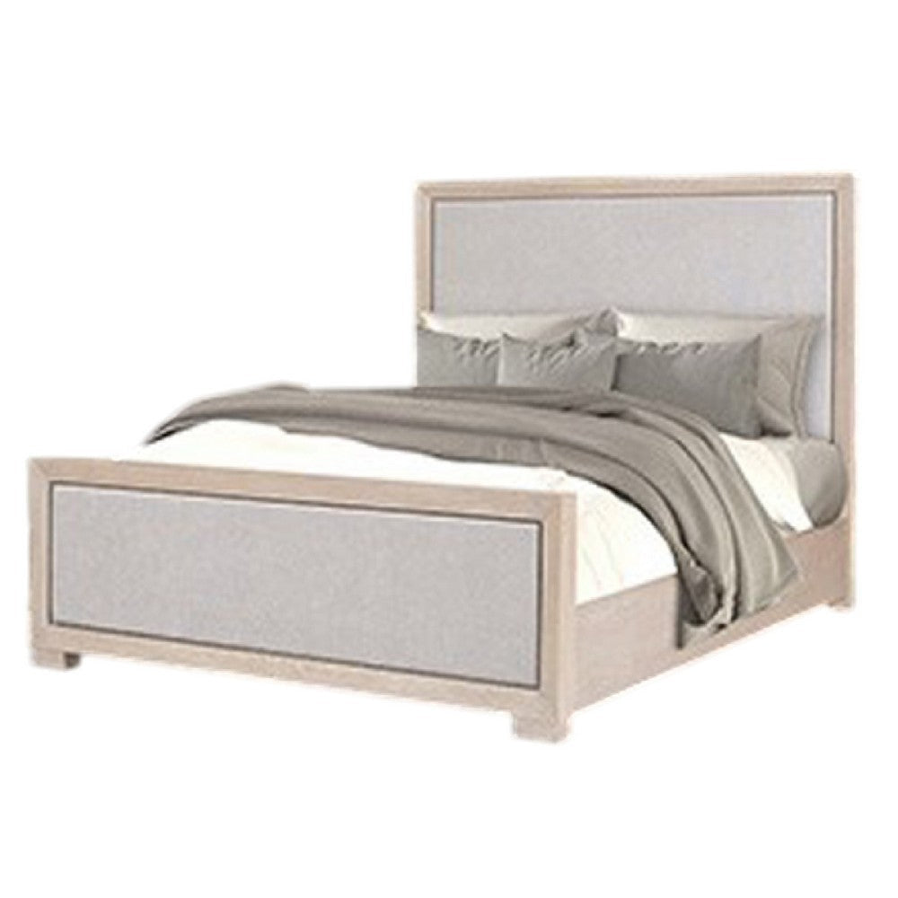 Kizie Queen Size Bed | Modern Upholstered Tawny Brown Gray Solid Wood