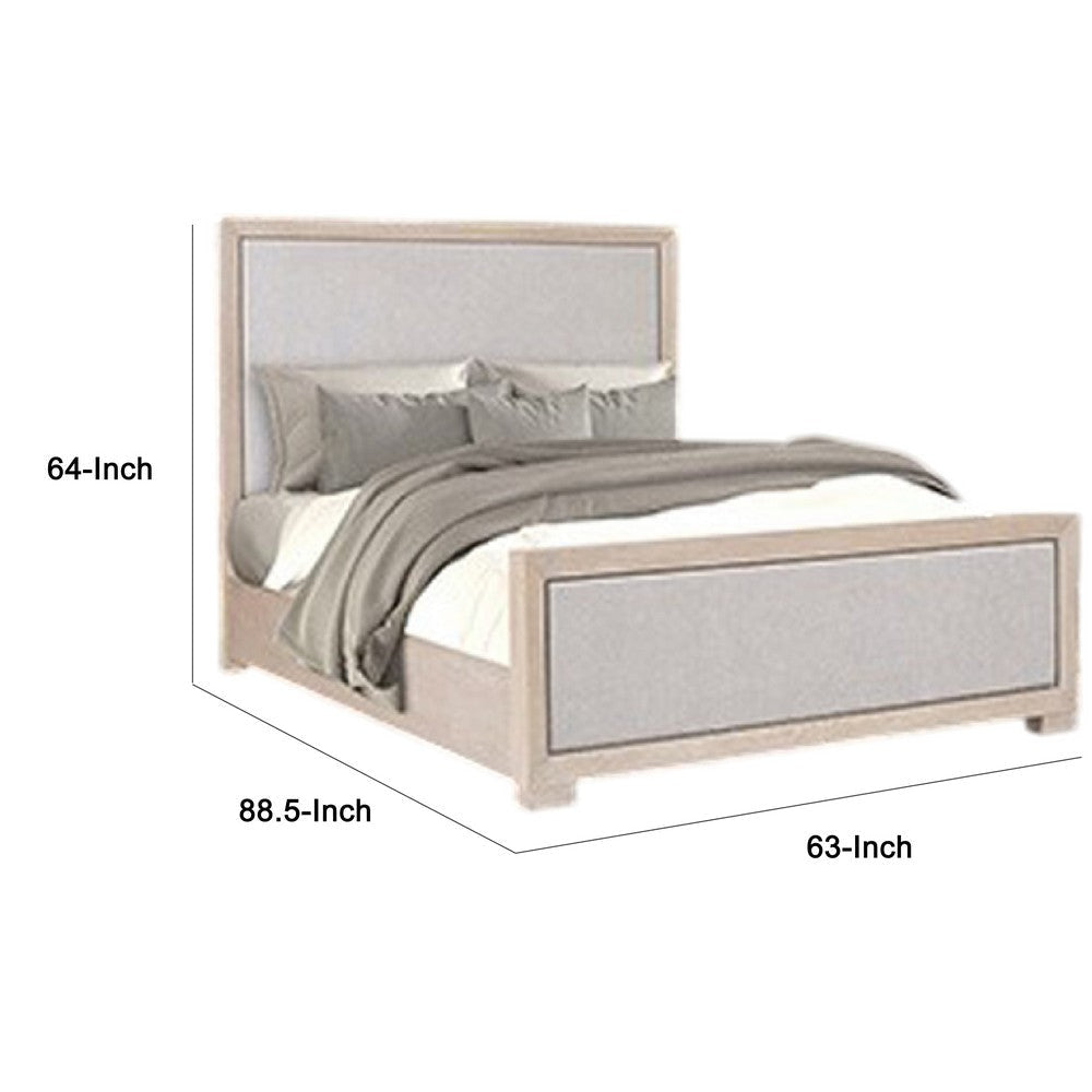 Kizie Queen Size Bed | Modern Upholstered Tawny Brown Gray Solid Wood