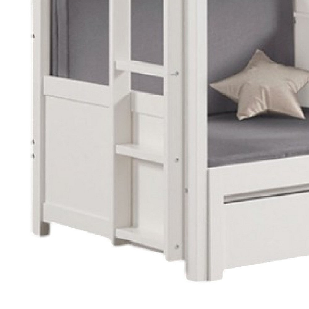 Sirius Twin Loft Bed with Writing Desk | Shelf Unit | White Pine Wood BM333621
