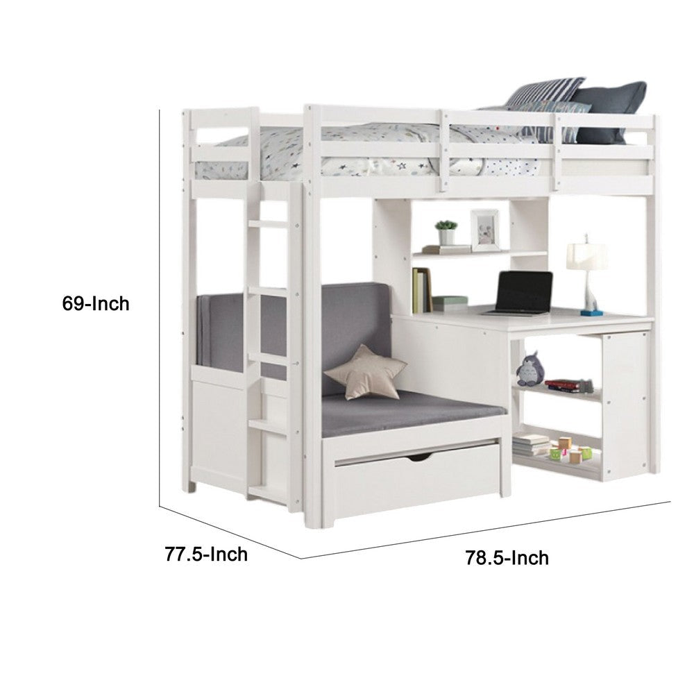 Sirius Twin Loft Bed | Bookcase and Desk | Shelf Unit White Pine Wood BM333622